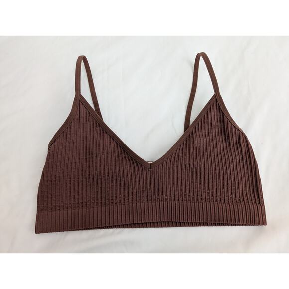 Colsie brown ribbed stretch nylon bralette women's medium - Picture 1 of 5